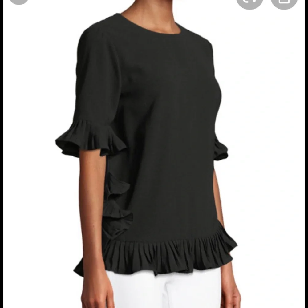 Carmen Marc Valvo Pleated-Trim Elbow-Sleeve Blouse - Picture 3 of 13